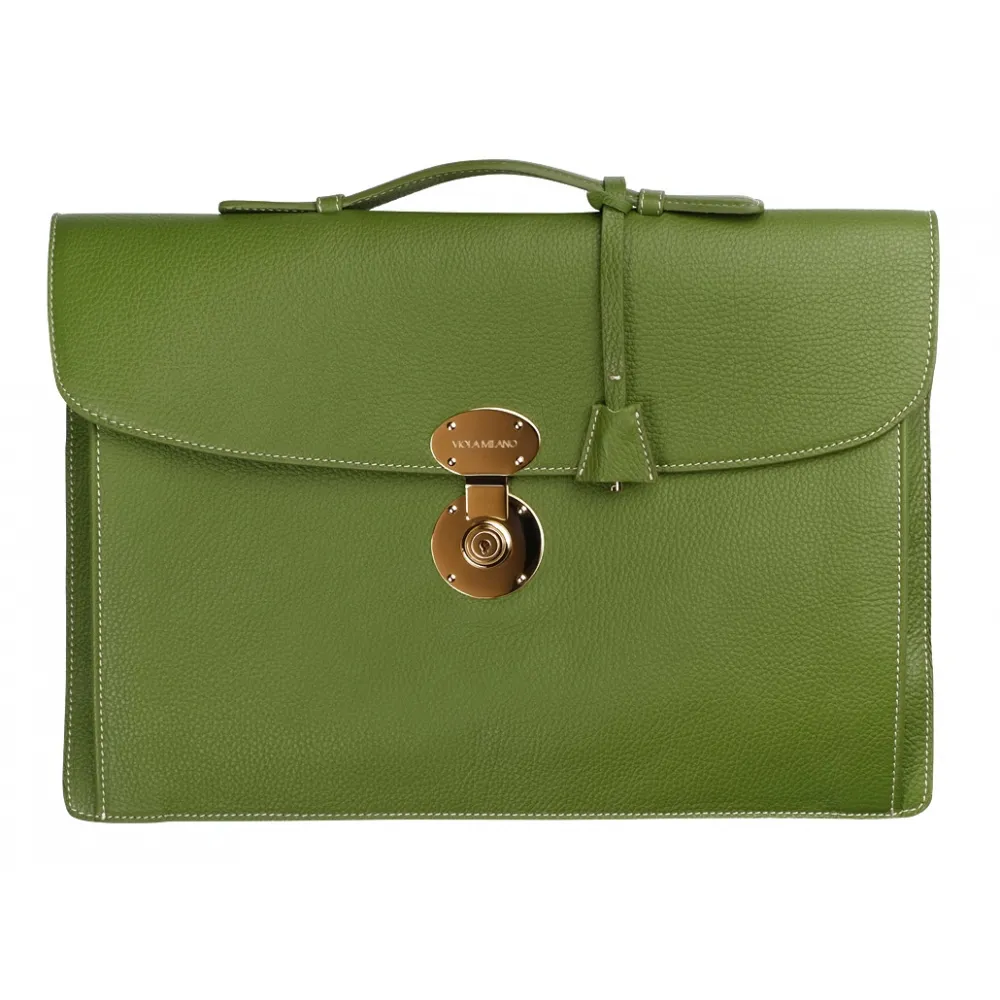 Viola Milano - Valigetta The Light City Gold Lock - Verde Lime - Handmade in Italy - Luxury Exclusive Collection
