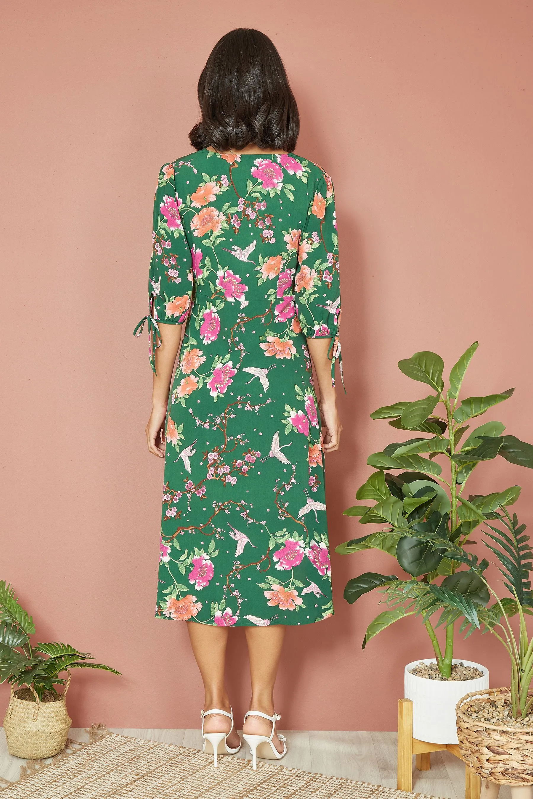 Yumi - Abito midi a kimono con Stampa e gru
